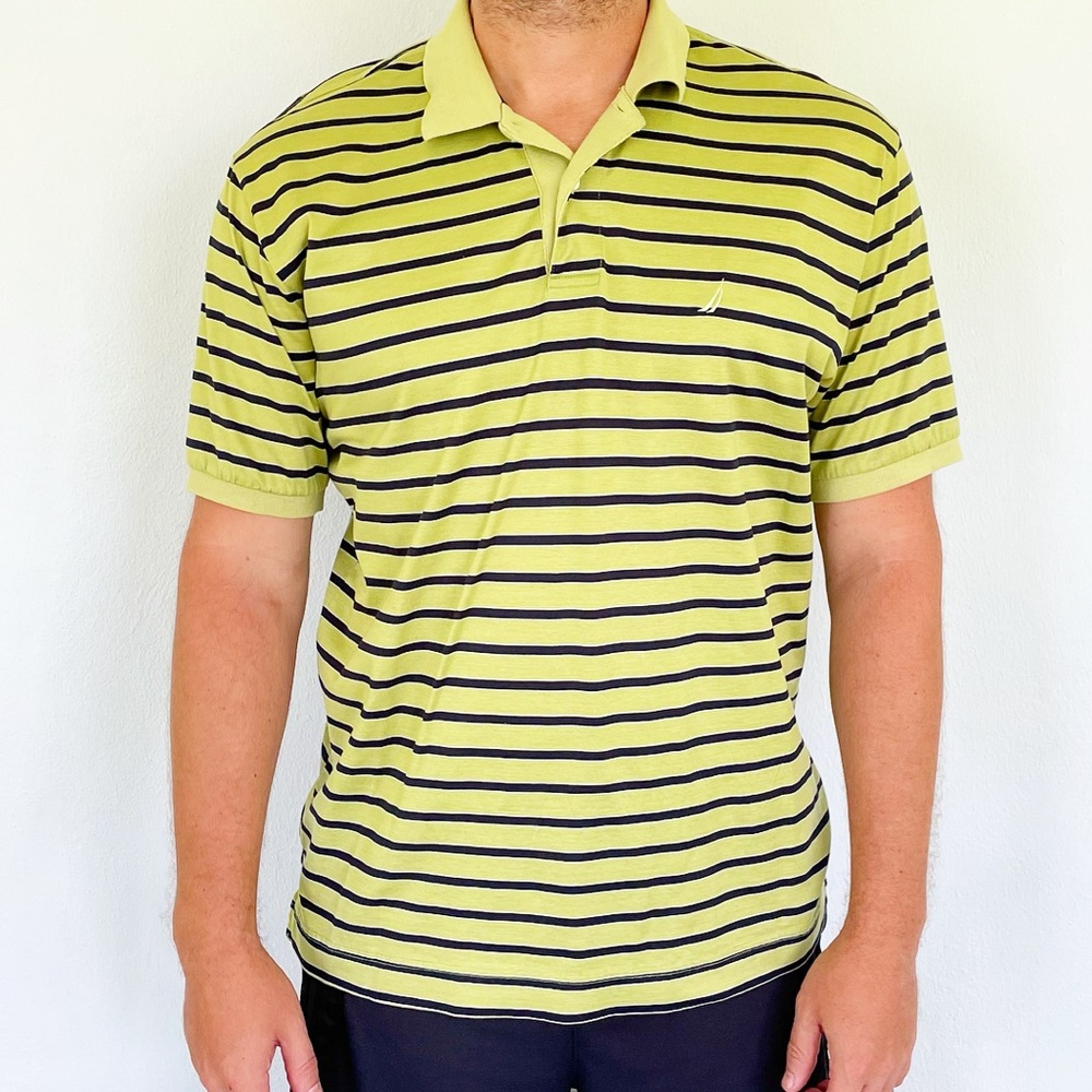 Nautica green striped mercerized Pima cotton polo shirt size large